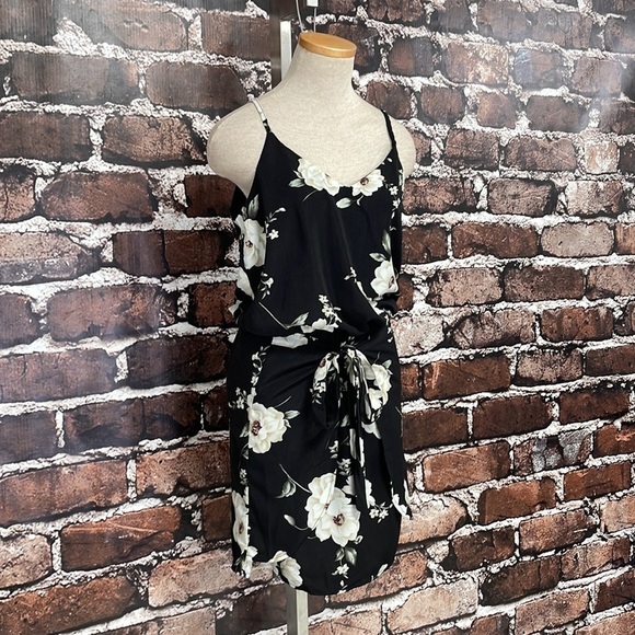 Grace Karin Dress Black White Floral Sleeveless Size Small Tie Front - Picture 4 of 13